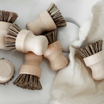 Natural Fibers Kitchen Dish Pot Pan beech wood Cleaning Brush/Round Mini Brush Fiber Bristle Pot Brush